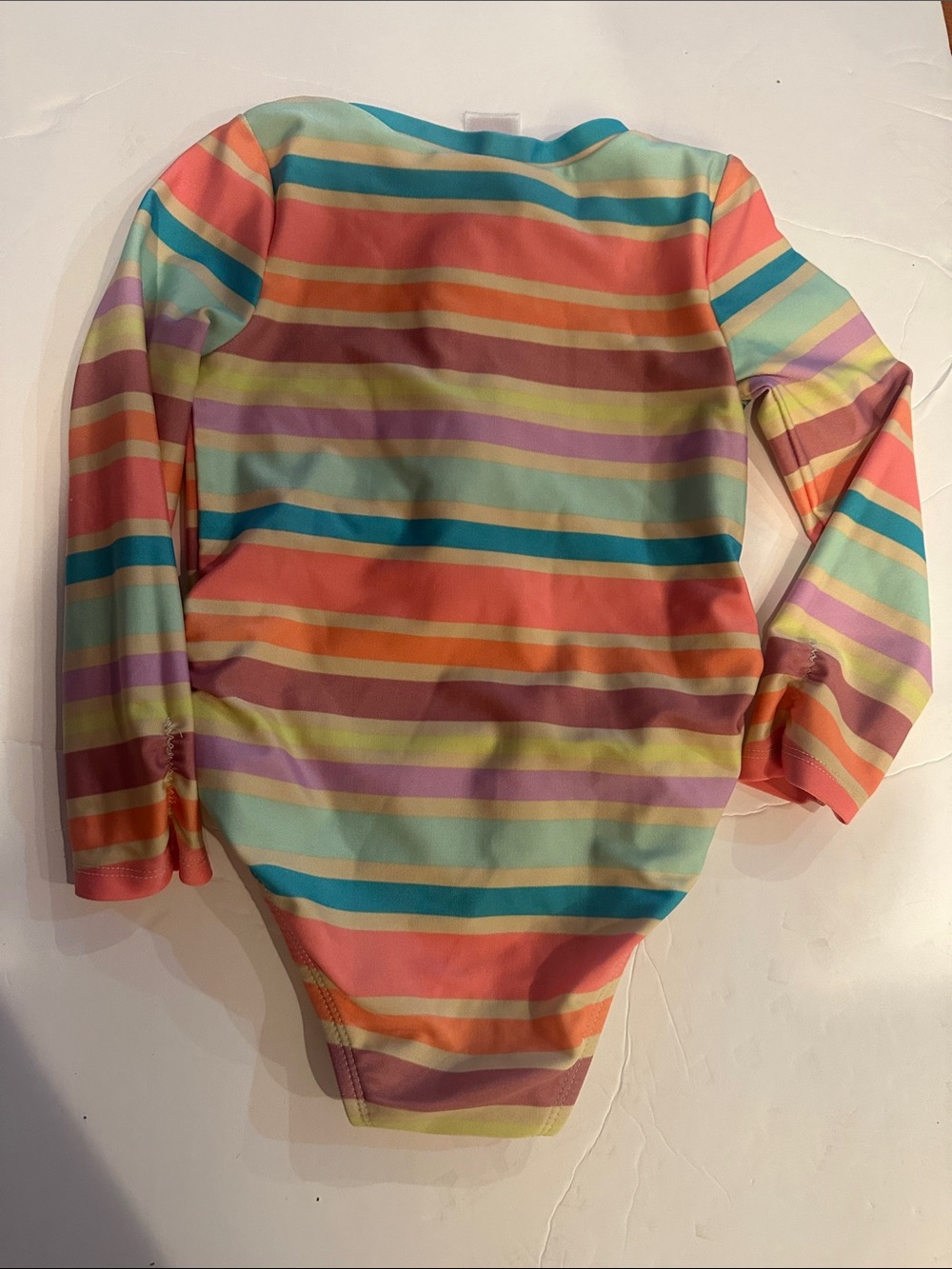 Girls Long Sleeve Striped Rash Guard One-Piece Swimsuit - Multicolor - Picture 3 of 4